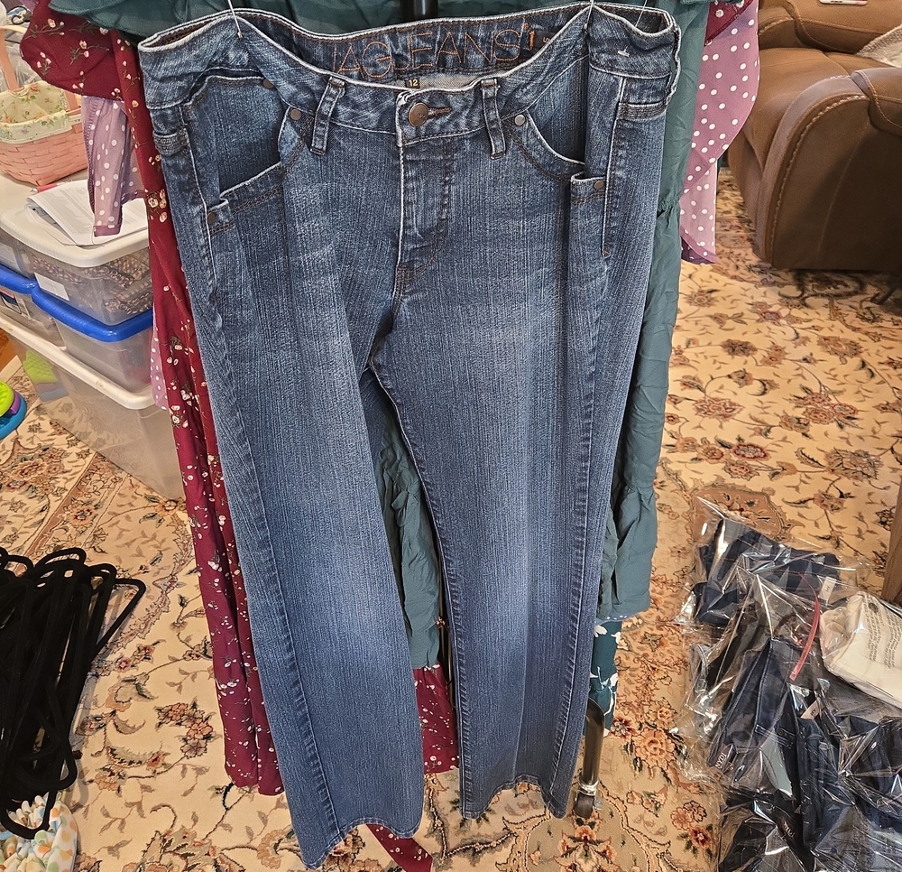 Guess Dark Blue Denim Jeans with Orange Stitching, Size 12
